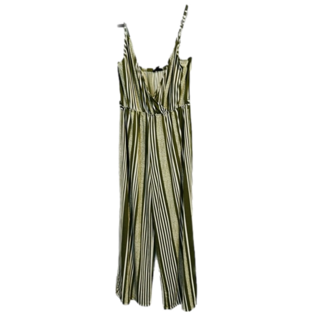 NWOT Size L Mine Olive 🫒 green and white vertical striped jumpsuit